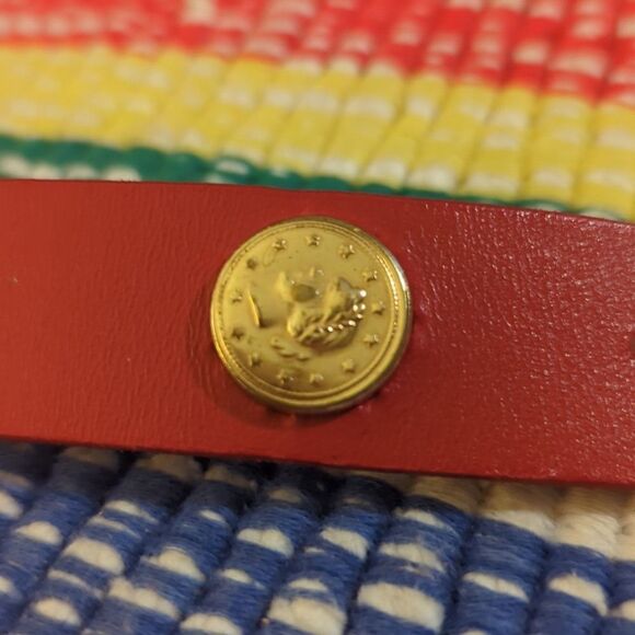 Women\'s Vintage red‎ leather belt with gold tone coins lux